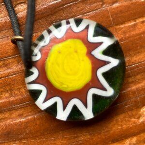 ✨ Vibrant Artisan Fused Glass Sunflower Pendant ✨